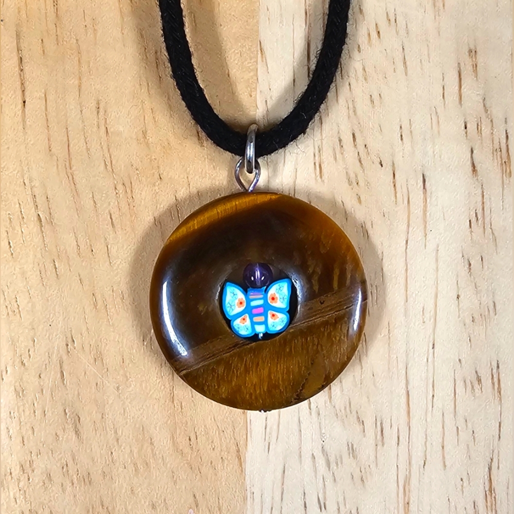 Tigers Eye Butterfly Pendant Necklace - Picture 1 of 6